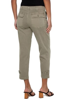 Utility Crop Cargo Jeans mit gerafftem Bein in Zinngrün
