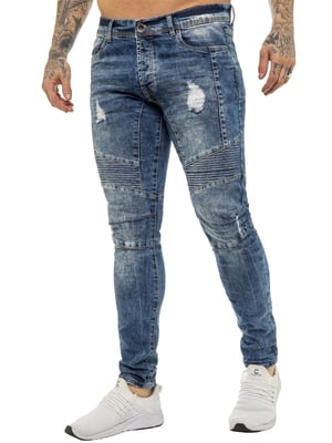 Enzo | Herren Skinny Stretch Biker Denim Jeans - Blau
