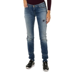 Frauen lange getragen und zerrissen Effekt Denim Hosen 6Y5J06-5D2ZZ