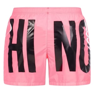 Rosa kurze Badeshorts mit Print-Logo der Marke Moschino