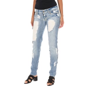 Lange Hose aus Denim mit Chiffon D012929-D024 Frau