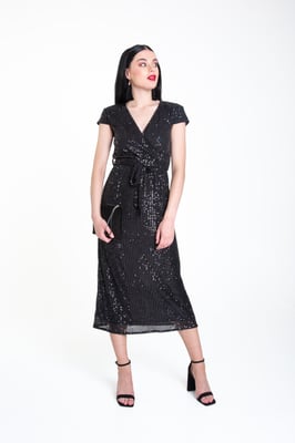 Midi-Wickelkleid mit Paillettengürtel