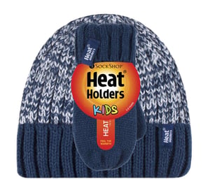 Wärmehalter - Kinder Jungen Winter gestrickt Thermofleece gefüttert Cuffed Beanie Mütze und Handschuhe Set - NTO2P6