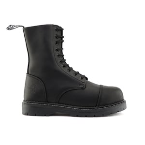 Grinders Unisex-Schnürstiefel aus schwarzem Leder mit Stahlkappe – Stag ACS