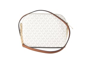 Michael Kors Damen Jet Set Travel Medium Leder X Cross Dome Umhängetasche (Vanilla Signature/Gold)