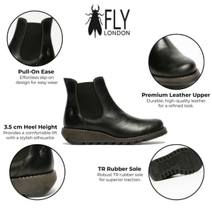 Fly London Damen SALV Chelsea-Stiefel aus Leder mit Keilabsatz, Schwarz