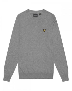 Lyle & Scott � Pullover aus Baumwollmerinowolle mit V-Ausschnitt, Grau