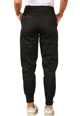 MYT Womens Elasticated Waist Cotton Cuffed Trousers in Schwarz