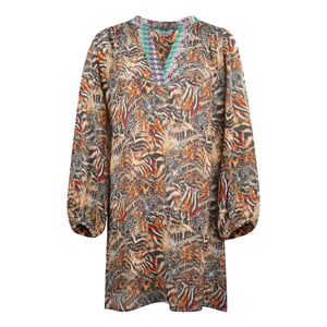 Inoa Golden Eagle Braun Langärmliges Seidenkleid mit V-Ausschnitt