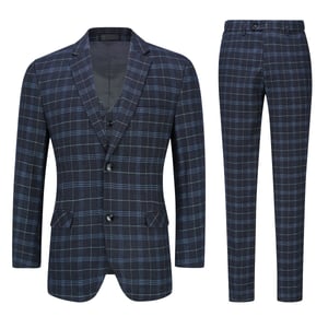 3-teiliger Slim Fit Herrenanzug mit Vintage-Karomuster, schwarz