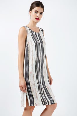 Gestreiftes gerades Kleid mit Gürtel