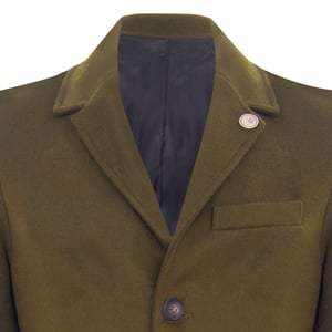 Langer Slim-Fit-Mantel aus olivgrüner Wolle für Herren