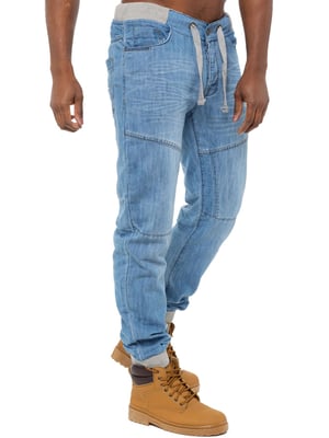 Enzo| Herren-Jogger-Jeans aus Denim mit Bündchen - Hellblau