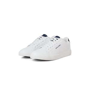 Herren-Turnschuhe von der Marke Jack & Jones. Der Schuh ist aus hochwertigem Kunstleder gefertigt.  Marke: Jack & JonesModellname: BosleyKategorie: HerrenschuheMaterialien: KunstlederFarbe: weiß, marineblau