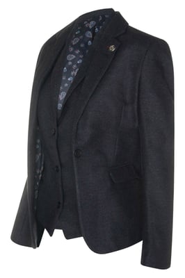 Damen-Blazer aus Tweed mit Fischgrätmuster und schwarzer Wolle im Stil der 1920er Jahre