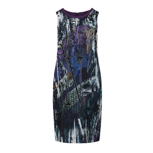 Urbanes grafisches Satin Kleid mit Kontrast-Ausschnitt