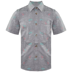 Vans – Kurzärmliges „Off The Wall“-Shirt für Kinder in Grau mit Kragen und Palmenprint