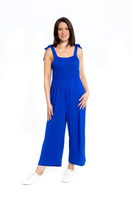 Ärmelloser geraffter Jumpsuit - Blau