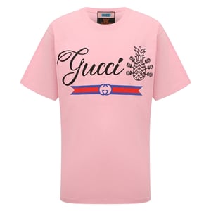 Rosafarbenes T-Shirt mit ubergrosser Passform und Gucci-Ananas-Logo