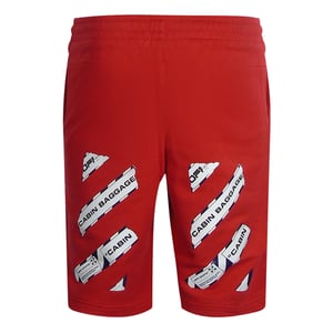 Off-White Airport Tape Design Rote Sweatshorts
