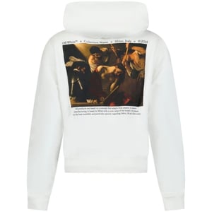 Off-White Caravaggio Crowing Design Weisser ubergrosser Kapuzenpullover