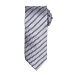 Premier Mens Double Stripe Pattern Formal Business Tie (Silber/Dunkelgrau)