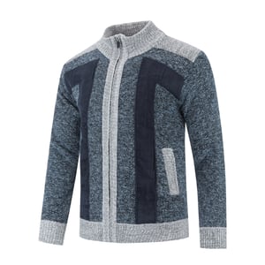 Herren Strickjacke mit Reißverschluss Stehkragen Cardigan Grobstrick Gefüttert Pullover für den Winter Blau