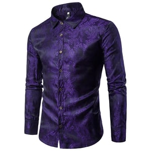 Lila Hemd mit besticktem Paisleymuster in Slim Fit