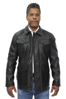 Herren-Safarijacke aus schwarzem Leder in Porto