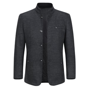 Herren Kurzer Slim Fit Mantel mit Stehkragen Business Casual Wollmantel Grau