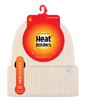 Damen Fleece gefütterte gerippte Überwurfmütze | Wärmehalter | Thermomütze für den Winter - Creme