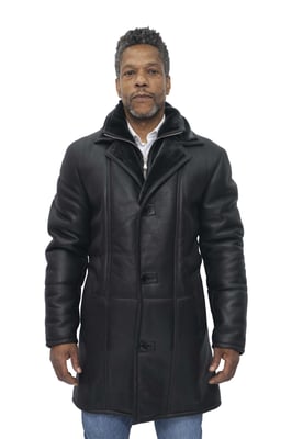 Warmer Herren-Lammfell-Schaffell-Ledermantel-Florence