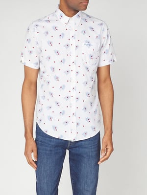 Ben Sherman bedruckte Herren weiße Oxford -Hemd gedruckt