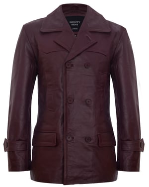 Kuhfell Dr. Who Naval German Pea Coat Lederjacke