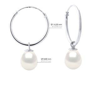 Ohrringe aus Silber 925, rhodiniert und echten Süßwasserperlen, Birne 8-9 mm