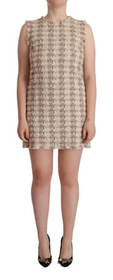 Dolce & Gabbana Beiges Karomuster Ärmelloses Mini Shift Kleid für Damen
