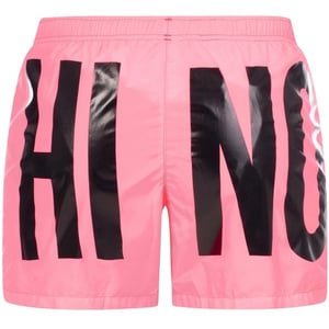 Kurze Badeshorts mit Logo-Aufdruck der Marke Moschino in Hellrosa