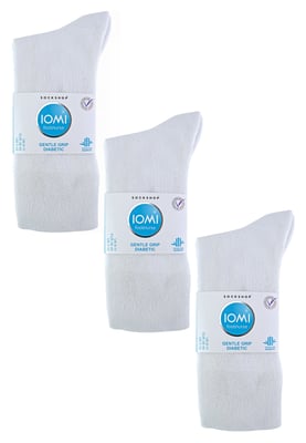 IOMI - 6 Pack Herren Diabetiker Bambus Socken | Extra breite nahtlose lockere nicht elastische Socken - Weiß