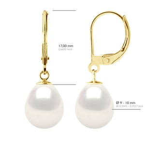 Ohrringe aus Gelbgold 375 und echten Süßwasser-Zuchtperlen Birne 9-10 mm