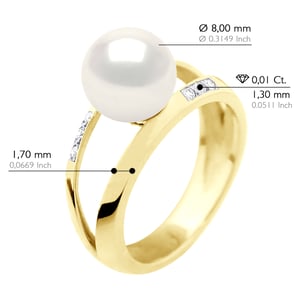 Armreif-Ring-Schmuck 0,06 cts – Gelbgold – echte Süßwasser-Zuchtperle, rund 8–9 mm