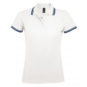 SOLS Damen/Damen Pasadena Tipped Kurzarm-Piqué-Poloshirt (Weiß/Navy)