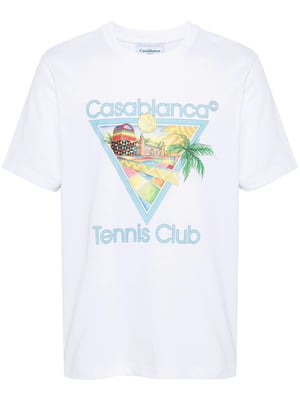 Casablanca Afro Cubism Tennis Club Bedrucktes T-Shirt in Weiß
