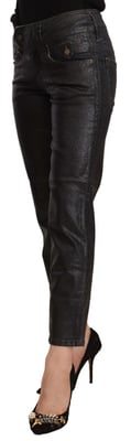 John Galliano Damen Schwarze Glitzernde Mittelhohe Baumwoll-Cropped-Hosen