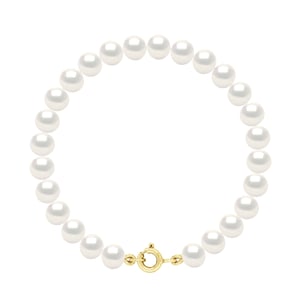 Armband Gold – Reihe aus echten Süßwasserperlen, halbrund, 6–7 mm