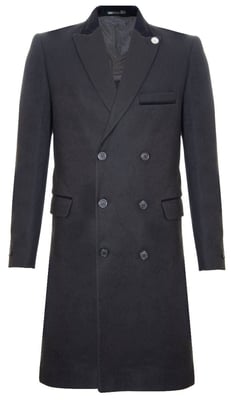 Herren 3/4 Schwarzer langer zweireihiger Crombie-Mantel Wollmantel Peaky Blinders