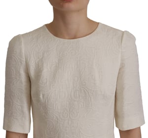 Dolce & Gabbana Weißes Jacquard Midi Floral Etuikleid aus Brokat für Damen