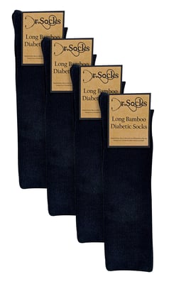 Mens Knee High Diabetiker Socken | Dr.Socks | Extra Wide Loose Long Bamboo Socken für geschwollene Beine - Schwarz
