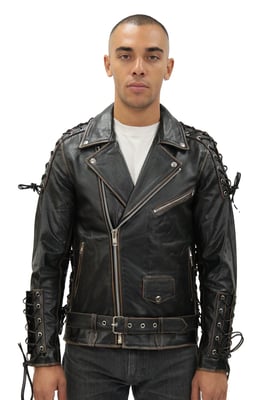Herren-Bikerjacke aus geprägtem Brando-Leder – Chicago