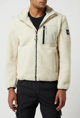 Calvin Klein Zip durch Teddy Pelz Fleece Jacke in Stein