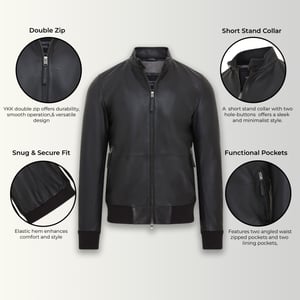 Schwarze Retro-Bomberjacke aus Leder für Herren - Adak